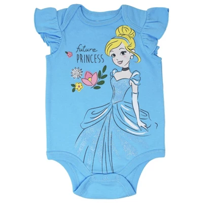 Disney Princess Ariel Belle Cinderella Rapunzel Tiana Snow White Aurora Baby Girls 5 Pack Bodysuits Newborn To Infant - Image 5