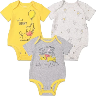 Disney Winnie The Pooh Baby Boys 3 Pack Cuddly Short Sleeve Bodysuits - Image 8