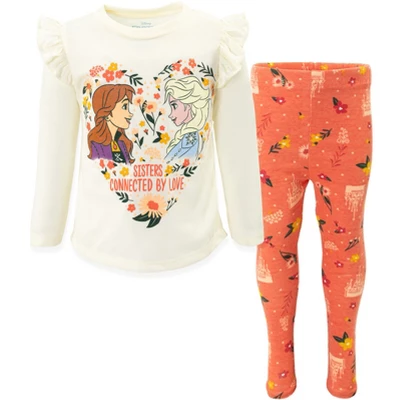 Disney Princess Anna Elsa Frozen Girls Graphic T-Shirt And Leggings Outfit Set Toddler To Big Kid - Image 10