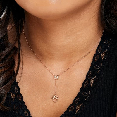 Disney Minnie Mouse Womens Y Necklace In Pink Gold-Plated Sterling Silver Jewelry For Women, 18''