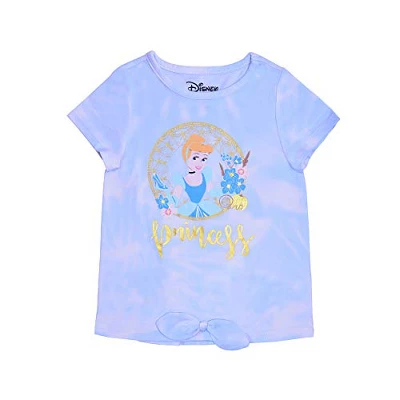 Girl's Disney Princess Cinderella Tie Dye Bow Front Graphic Tee Shirt For Kids - Image 2