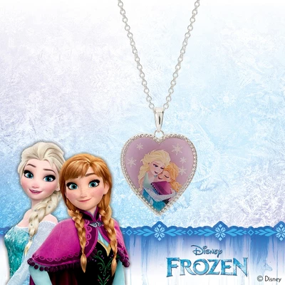 Disney Womens Frozen II Silver Plated Frozen Necklace With Embracing Elsa And Anna Heart Pendant Jewelry - Image 3