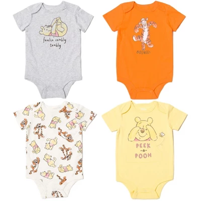 Disney Winnie The Pooh Tigger Winnie The Pooh Baby 4 Pack Snap Bodysuits Newborn To Infant - Image 9