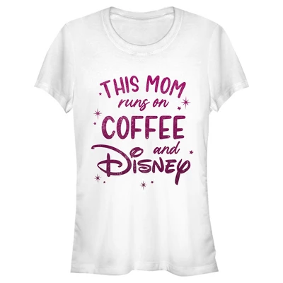 Junior's Disney This Mom Runs On Coffee T-Shirt - Image 3
