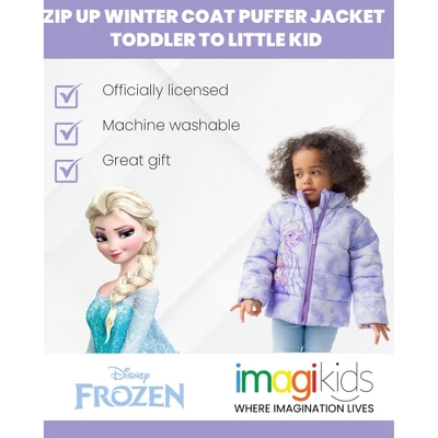 Disney Frozen Princess Anna Elsa Girls Zip Up Winter Coat Puffer Jacket Toddler - Image 3