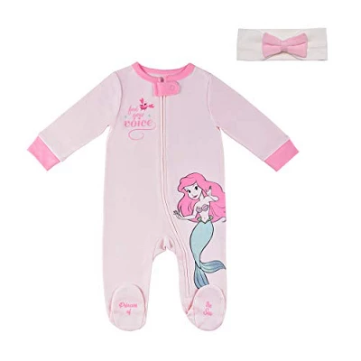 Disney Girl's Character Print Footed Baby Coverall Jumpsuit With Bow Headband Set For Infant - Image 5