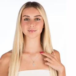 Disney Mickey And Minnie Mouse Sterling Silver Cubic Zirconia Moon Pendant Necklace, 18"