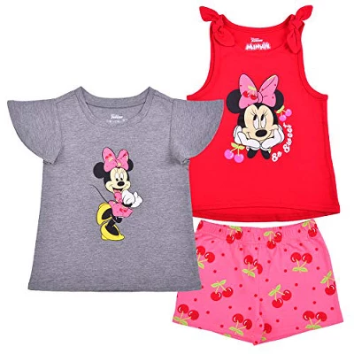 Disney Girls' 3-Pack So Sweet Minnie Mouse Ruffle Sleeve Tee, Bow Strap Sleeveless Shirt And Casual Shorts Set For Kids - Image 6