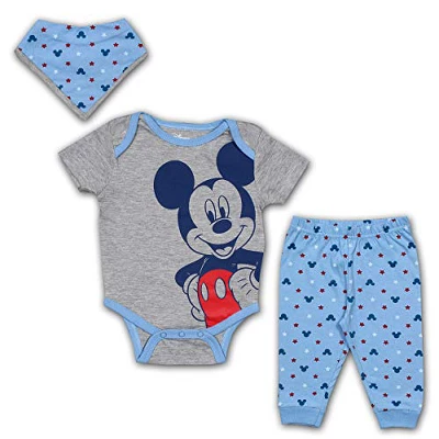 Disney Boy's 3-Pack Mickey Mouse Short Sleeve Baby Bodysuit Creeper, Jogger Pants And Bandana Bib Set For Infant - Image 5