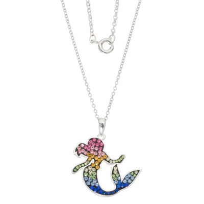 Disney The Little Mermaid Ariel Rainbow Crystal Silver Plated Pendant Necklace, 18" - Image 3