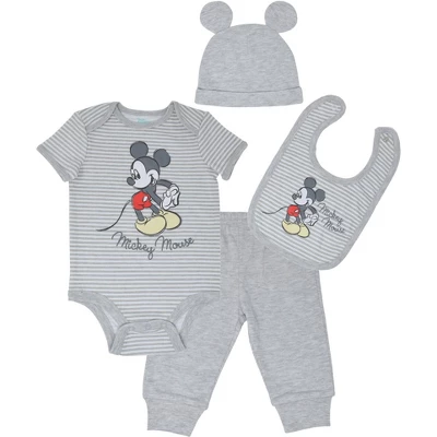 Disney Mickey Mouse Baby Bodysuit Pants Bib And Hat 4 Piece Outfit Set Newborn To Infant - Image 13