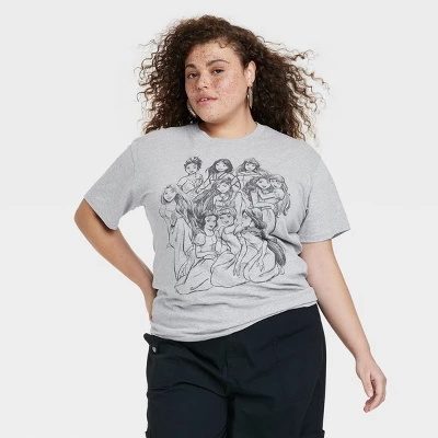 Women's Disney Princess Outline Short Sleeve Graphic T-Shirt - Gray - Image 4