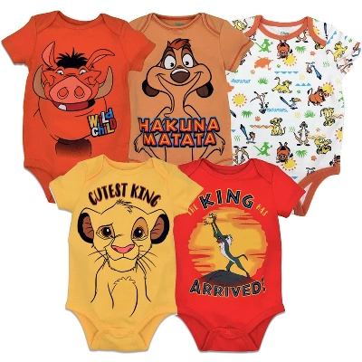 Disney Mickey Mouse Lion King Winnie The Pooh Pixar Toy Story Finding Nemo Baby 5 Pack Bodysuits Newborn To Infant - Image 8