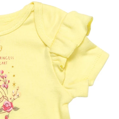 Disney Princess Belle Ariel Tiana Baby Girls Bodysuit French Terry Jumper And Headband 3 Piece Outfit Set Newborn To Infant - Image 5