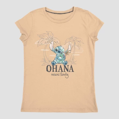 Girls' Disney Lilo & Stitch Ohana Short Sleeve Graphic T-Shirt - Light Orange - Image 2