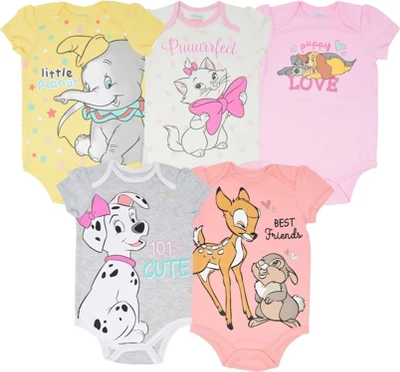 Disney Classics 101 Dalmatians Bambi Dumbo 5 Pack Short Sleeve Bodysuits - Image 7