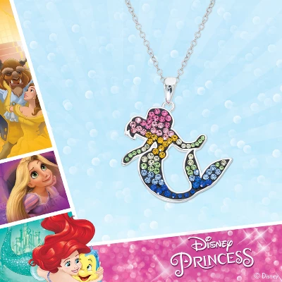Disney The Little Mermaid Ariel Rainbow Crystal Silver Plated Pendant Necklace, 18" - Image 4