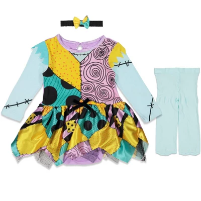 Disney Nightmare Before Christmas Sally Girls Cosplay Dress Tights And Headband 3 Piece Costume Set Newborn To Infant - Image 9