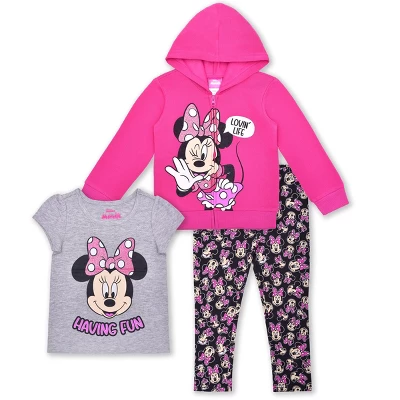 Disney Girls 3-Pack Minnie Mouse Having Fun Graphic Shirt, Zip Up Hoodie And Legging Pant Set For Infant - Image 7