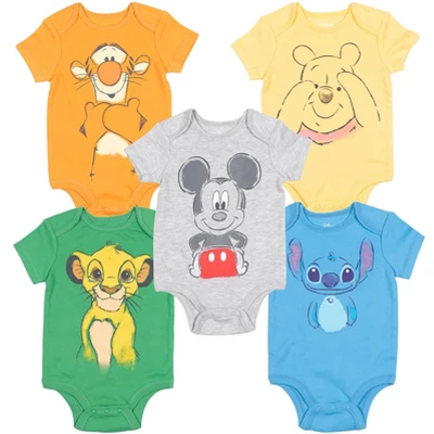 Disney Mickey Mouse Lion King Winnie The Pooh Pixar Toy Story Finding Nemo Baby 5 Pack Bodysuits Newborn To Infant - Image 12