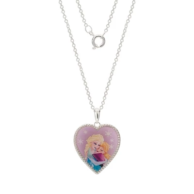 Disney Womens Frozen II Silver Plated Frozen Necklace With Embracing Elsa And Anna Heart Pendant Jewelry - Image 2