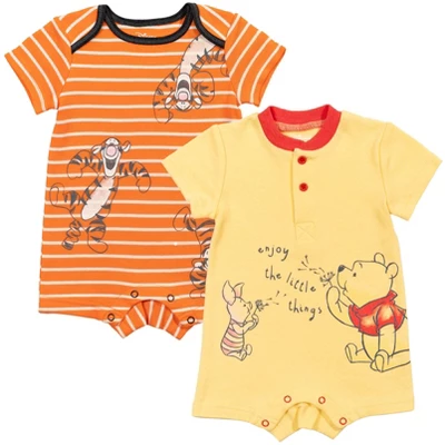 Disney Winnie The Pooh Tigger Tiger Pig 2 Pack Rompers Orange/Yellow - Image 9
