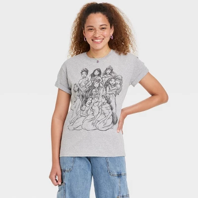 Women's Disney Princess Outline Short Sleeve Graphic T-Shirt - Gray - Image 3