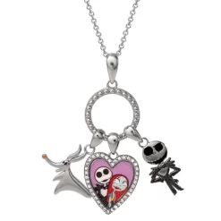 Disney The Nightmare Before Christmas Womens Jack And Sally Pendant Necklace With Charms